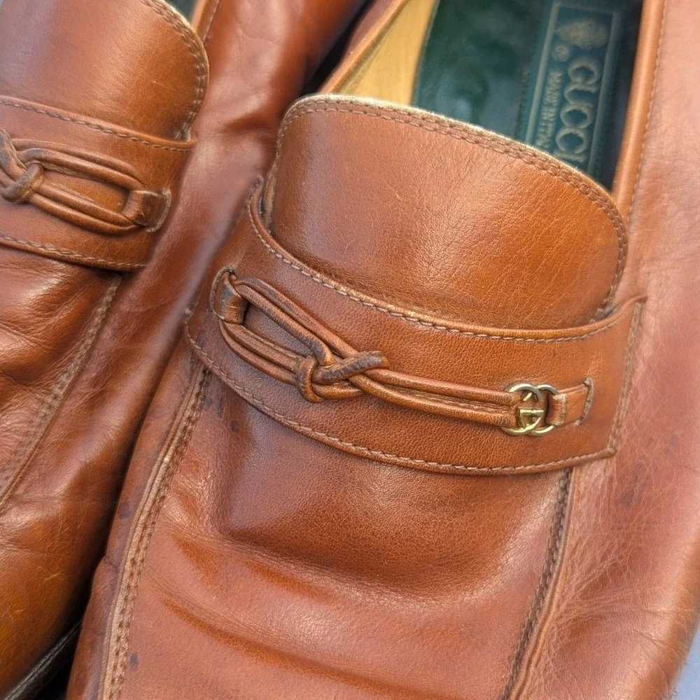 Vintage Gucci Horsebit Loafers Brown Leather GG Made in Italy EU 43 M